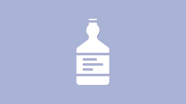 Icono blanco de la botella de tequila aislado sobre fondo púrpura. Bebida de alcohol mexicano. Animación gráfica de vídeo 4K — Vídeos de Stock