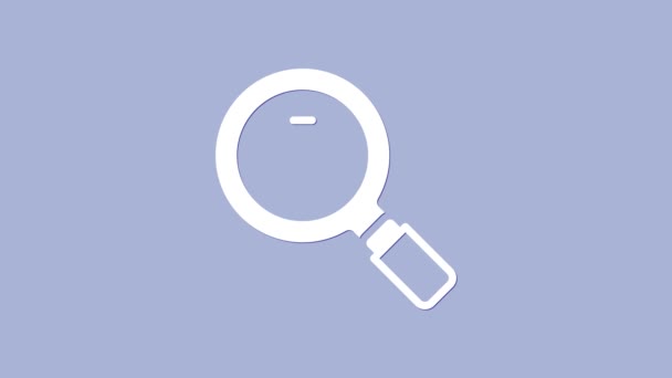 Icona in lente d'ingrandimento bianca isolata su sfondo viola. Ricerca, messa a fuoco, zoom, business symbol. Animazione grafica 4K Video motion — Video Stock
