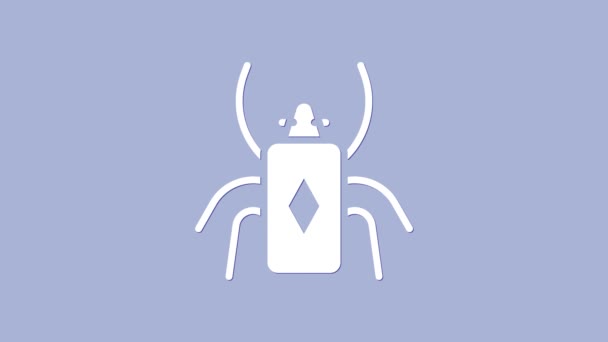 Weißes Käfersymbol isoliert auf violettem Hintergrund. 4K Video Motion Grafik Animation — Stockvideo