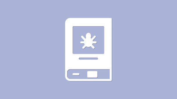 Libro blanco sobre el icono de insectos aislado sobre fondo púrpura. Animación gráfica de vídeo 4K — Vídeo de stock