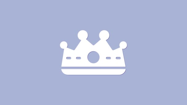 Witte Koning kroon pictogram geïsoleerd op paarse achtergrond. 4K Video motion grafische animatie — Stockvideo