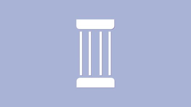 Blanco Icono de columna antigua aislado sobre fondo púrpura. Animación gráfica de vídeo 4K — Vídeo de stock