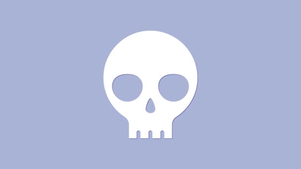 Білий череп людини ізольований на фіолетовому фоні. 4K Відео рух графічна анімація — стокове відео