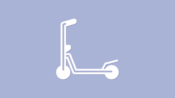 White Roller scooter for children icon isolated on purple background. Kick scooter or balance bike. 4K Video motion graphic animation — Stock Video