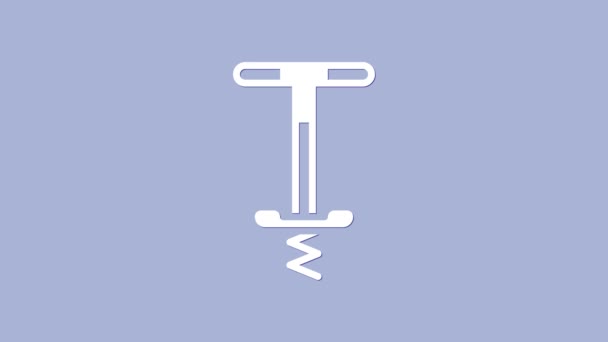 Ikon mainan White Pogo stick jumping terisolasi dengan latar belakang ungu. Animasi grafis gerak Video 4K — Stok Video