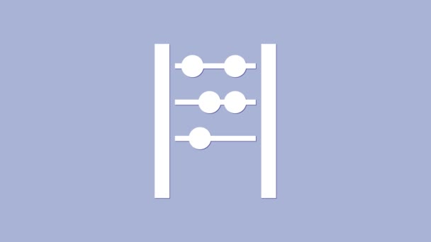 Icono blanco de Abacus aislado sobre fondo púrpura. Marco de conteo tradicional. Signo de educación. Escuela de matemáticas. Animación gráfica de vídeo 4K — Vídeos de Stock