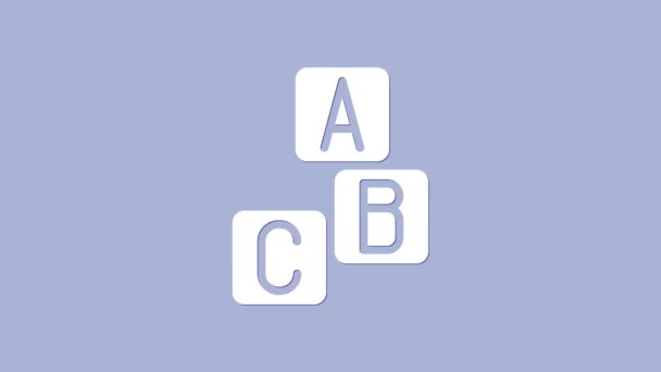 Icône blocs ABC blanc isolé sur fond violet. cubes alphabétiques avec lettres A, B, C. Animation graphique de mouvement vidéo 4K — Video