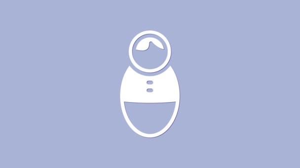 Иконка игрушки белого цвета выделена на фиолетовом фоне. Видеографическая анимация 4K — стоковое видео