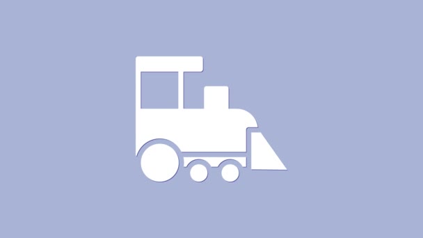 Иконка поезда Белая Игрушка выделена на фиолетовом фоне. Видеографическая анимация 4K — стоковое видео