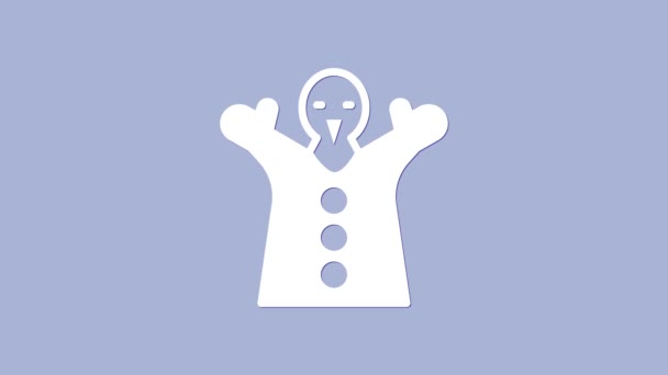 Weiße Spielzeugpuppe auf der Hand Symbol isoliert auf lila Hintergrund. 4K Video Motion Grafik Animation — Stockvideo