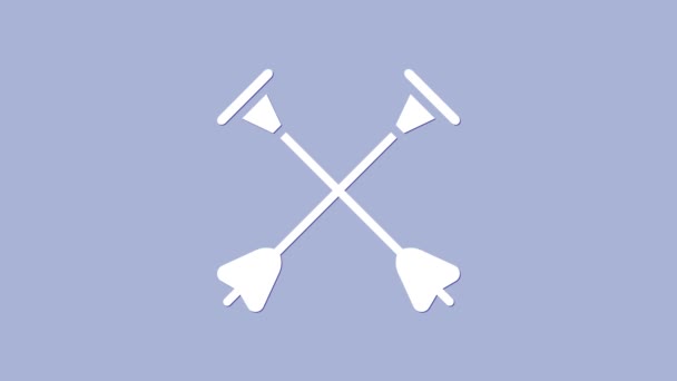 Біла стріла з іконою з наконечником, ізольованою на фіолетовому фоні. 4K Відеографічна анімація — стокове відео