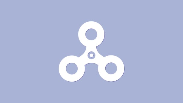 Blanco Fidget spinner icono aislado sobre fondo púrpura. El estrés alivia el juguete. Spinner mano de moda. Animación gráfica de vídeo 4K — Vídeos de Stock