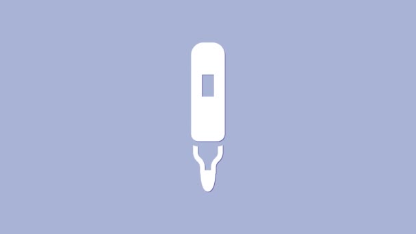 紫色の背景に分離されたホワイトマーカーペンアイコン。フェルト先端のペン。4Kビデオモーショングラフィックアニメーション — ストック動画