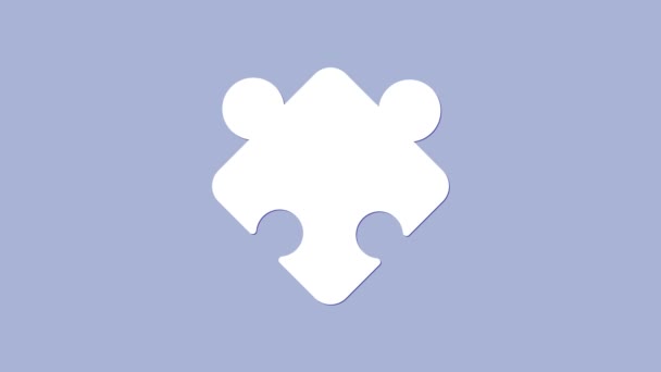 Fehér puzzle darab játék ikon elszigetelt lila háttér. 4K Videó mozgás grafikus animáció — Stock videók