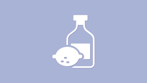 Weiße Limoncello Flasche Symbol isoliert auf lila Hintergrund. Eine Flasche frische hausgemachte Limonade. 4K Video Motion Grafik Animation — Stockvideo