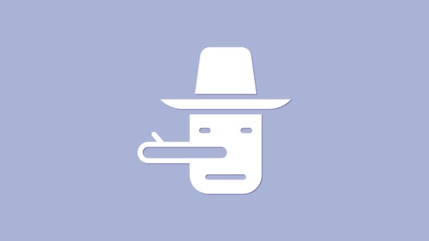 Біла ікона Піноккіо ізольована на фіолетовому тлі. 4K Відеографічна анімація — стокове відео
