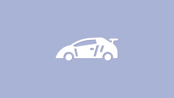 Ícone de carro de corrida esporte branco isolado no fundo roxo. Animação gráfica em movimento de vídeo 4K — Vídeo de Stock