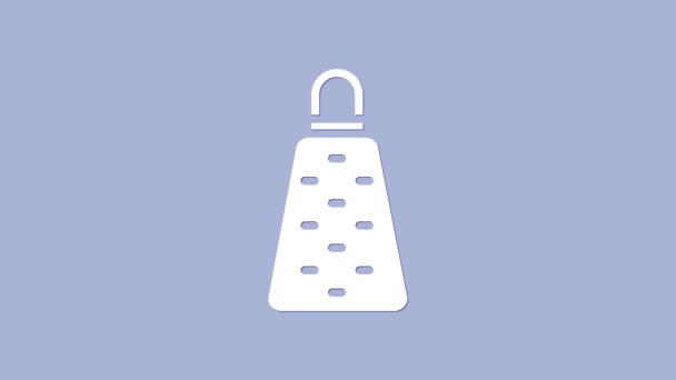 Ikona White Grater izolovaná na fialovém pozadí. Symbol kuchyně. Nádobí na vaření. Znamení příboru. Grafická animace pohybu videa 4K — Stock video