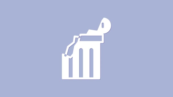 Icono de columna antigua rota blanca aislada sobre fondo púrpura. Animación gráfica de vídeo 4K — Vídeo de stock