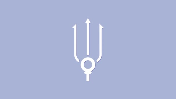 Иконка White Neptune Trident выделена на фиолетовом фоне. Видеографическая анимация 4K — стоковое видео