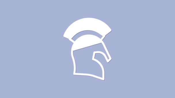 Icône de casque grec blanc isolé sur fond violet. Casque antiquités pour les soldats de protection de la tête avec une crête de plumes ou de crin. Animation graphique de mouvement vidéo 4K — Video
