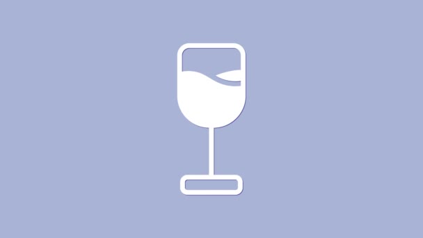 Mor arka planda izole edilmiş beyaz şarap cam ikonu. Şarap kadehi ikonu. Kadeh işareti. Cam levhası. Mutlu Paskalyalar. 4K Video hareketli grafik canlandırması — Stok video