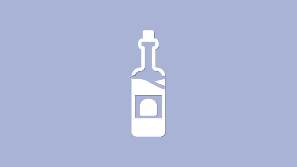 Botella blanca de vino icono aislado sobre fondo púrpura. Animación gráfica de vídeo 4K — Vídeo de stock