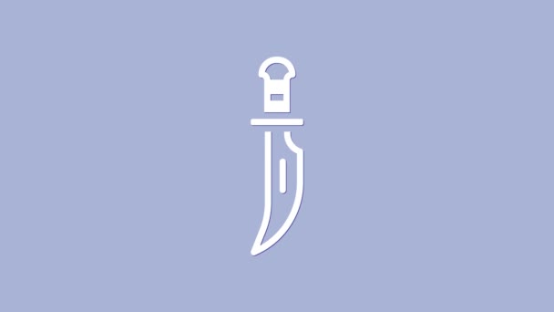 Icono de Daga Blanca aislado sobre fondo púrpura. Icono del cuchillo. Espada con hoja afilada. Animación gráfica de vídeo 4K — Vídeos de Stock