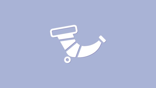 Biała ikona rogu polowania odizolowana na fioletowym tle. 4K Animacja graficzna ruchu wideo — Wideo stockowe