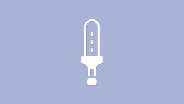 Icono de espada medieval blanca aislado sobre fondo púrpura. Arma medieval. Animación gráfica de vídeo 4K — Vídeo de stock
