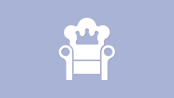 Икона белого средневекового трона выделена на фиолетовом фоне. Видеографическая анимация 4K — стоковое видео