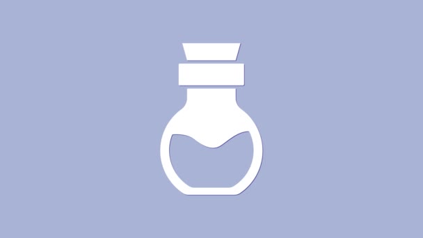 Veneno blanco en icono de la botella aislado sobre fondo púrpura. Botella de veneno o toxina química venenosa. Animación gráfica de vídeo 4K — Vídeos de Stock