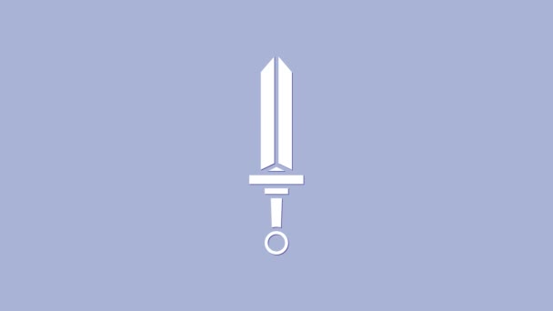 紫の背景に白い中世の剣のアイコンを隔離。中世の武器。4Kビデオモーショングラフィックアニメーション — ストック動画