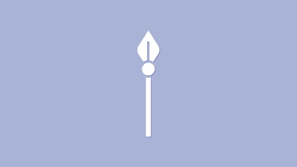 Icono de lanza medieval blanca aislado sobre fondo púrpura. Arma medieval. Animación gráfica de vídeo 4K — Vídeo de stock