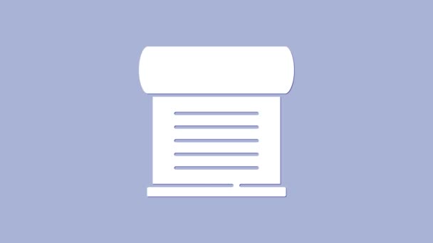 Decreto blanco, papel, pergamino, icono de desplazamiento aislado sobre fondo púrpura. Animación gráfica de vídeo 4K — Vídeos de Stock