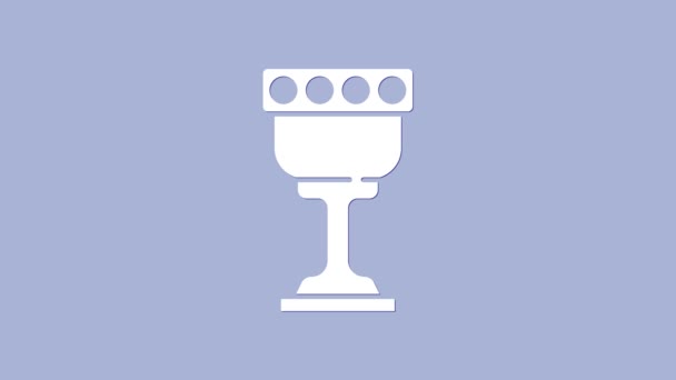 Fehér középkori serleg ikon elszigetelt lila háttér. Szent Grál. 4K Videó mozgás grafikus animáció — Stock videók