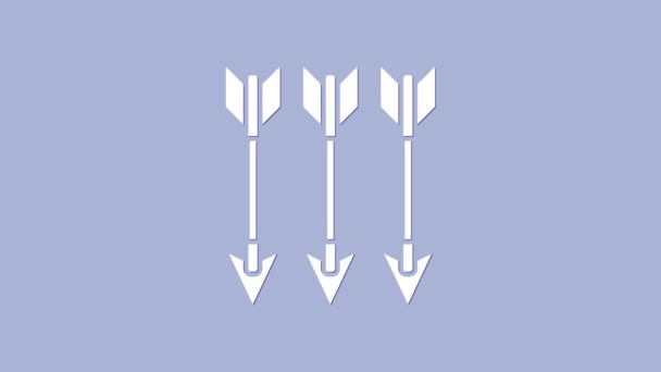 Blanco Cruzado flechas icono aislado sobre fondo púrpura. Animación gráfica de vídeo 4K — Vídeo de stock