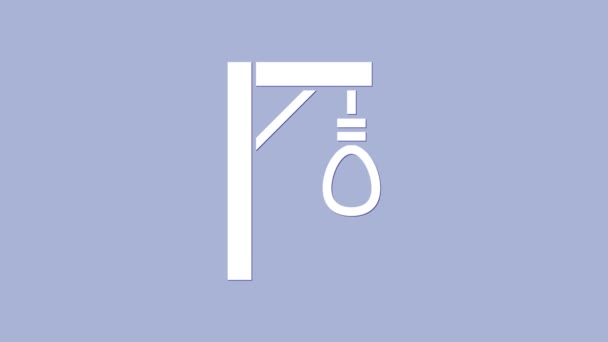 White Gallows rep loop hängande ikon isolerad på lila bakgrund. Repet fastbundet i snaran. Självmord, hängning eller lynchning. 4K Video motion grafisk animation — Stockvideo