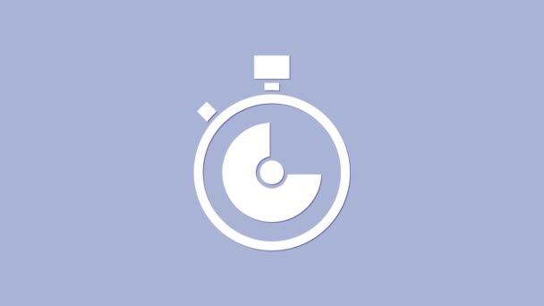白色秒表图标孤立在紫色背景。时间计时器标志。验尸官的标志4K视频运动图形动画 — 图库视频影像