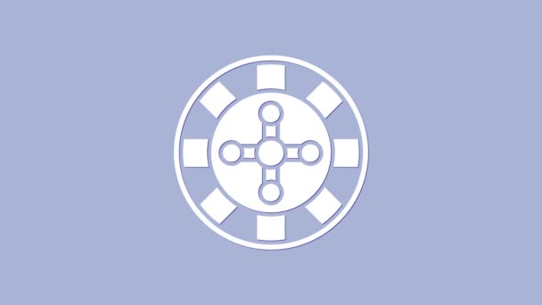 White Casino ruleta kolo ikona izolované na fialovém pozadí. Grafická animace pohybu videa 4K