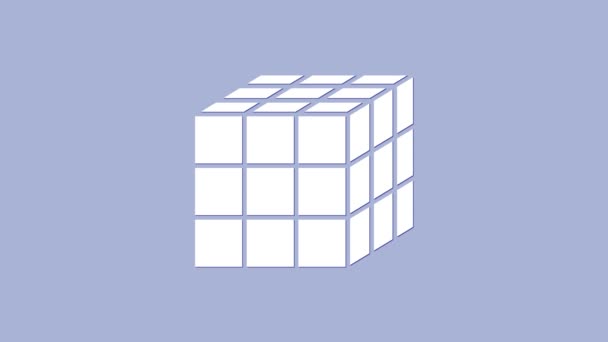 Witte Rubik kubus pictogram geïsoleerd op paarse achtergrond. Mechanisch puzzelspeeltje. Rubiks kubus 3d combinatie puzzel. 4K Video motion grafische animatie — Stockvideo