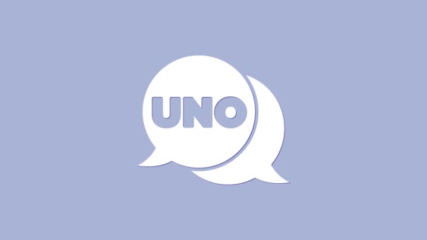 Bílá Uno karta ikona hry izolované na fialovém pozadí. Grafická animace pohybu videa 4K — Stock video