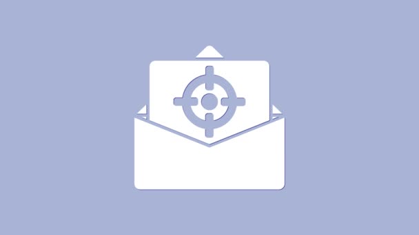 White Mail e ícone de e-mail isolado no fundo roxo. Envelope símbolo e-mail. E-mail sinal de mensagem. Animação gráfica em movimento de vídeo 4K — Vídeo de Stock
