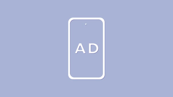 Icono de publicidad blanca aislado sobre fondo púrpura. Concepto de proceso de marketing y promoción. Anuncios sensibles. Publicidad en redes sociales. Animación gráfica de vídeo 4K — Vídeo de stock