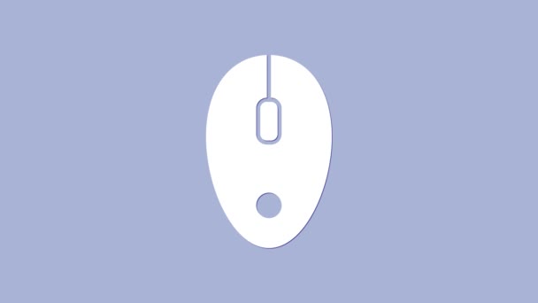 Піктограма білої комп'ютерної миші ізольовано на фіолетовому фоні. Оптичний з колісним символом. 4K Відео рух графічна анімація — стокове відео