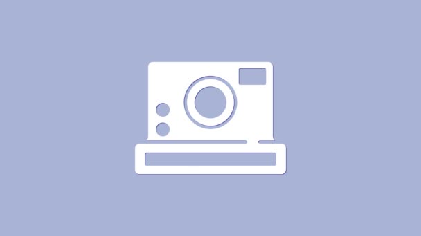 White Photo camera icon isolated on purple background. Foto camera icon. 4K Video motion graphic animation — Stock Video