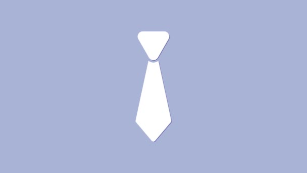 Fehér nyakkendő ikon elszigetelt lila háttér. Nyakkendő és nyakkendő szimbólum. 4K Videó mozgás grafikus animáció — Stock videók