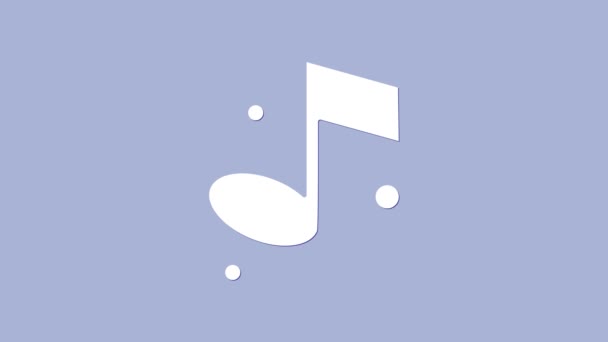Biała muzyka, dźwięk ikony izolowane na fioletowym tle. 4K Animacja graficzna ruchu wideo — Wideo stockowe