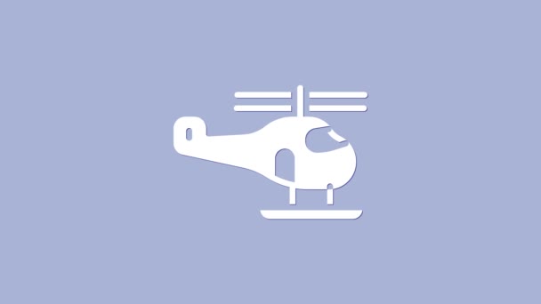 白色直升机飞行器图标隔离在紫色背景。4K视频运动图形动画 — 图库视频影像