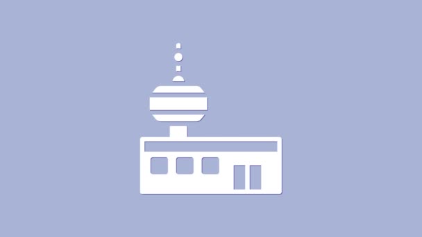 Białe lotnisko kontroli ikona wieży izolowane na fioletowym tle. 4K Animacja graficzna ruchu wideo — Wideo stockowe